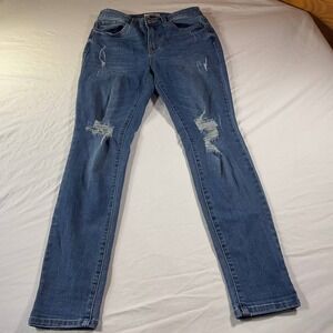 Soundgirl Jeans Womens Size 7 Juniors Blue Denim Dark Wash Skinny Distressed